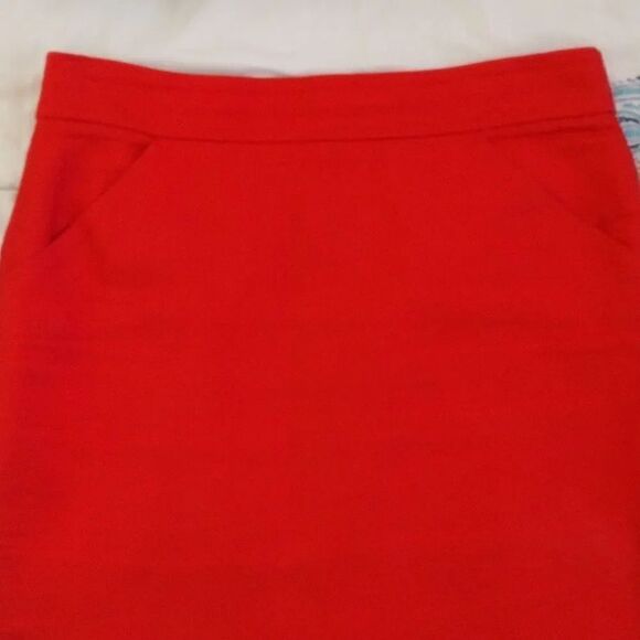 J. Crew Factory The Pencil Skirt Red Orange Cotton Skirt with Pockets Size 8 - Picture 3 of 16